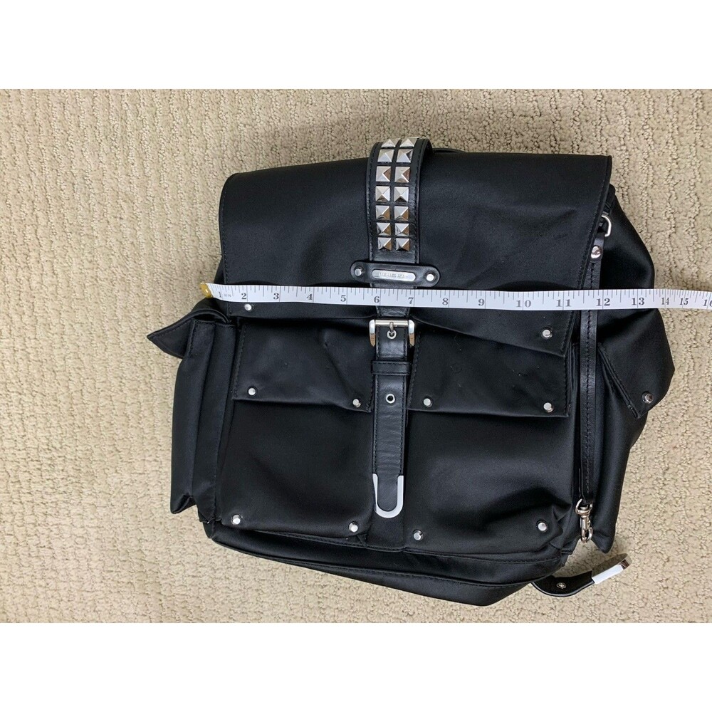 Michael Kors Olivia Studded Black Satin Pockets Punk Biker Rock Backpack - Picture 7 of 9